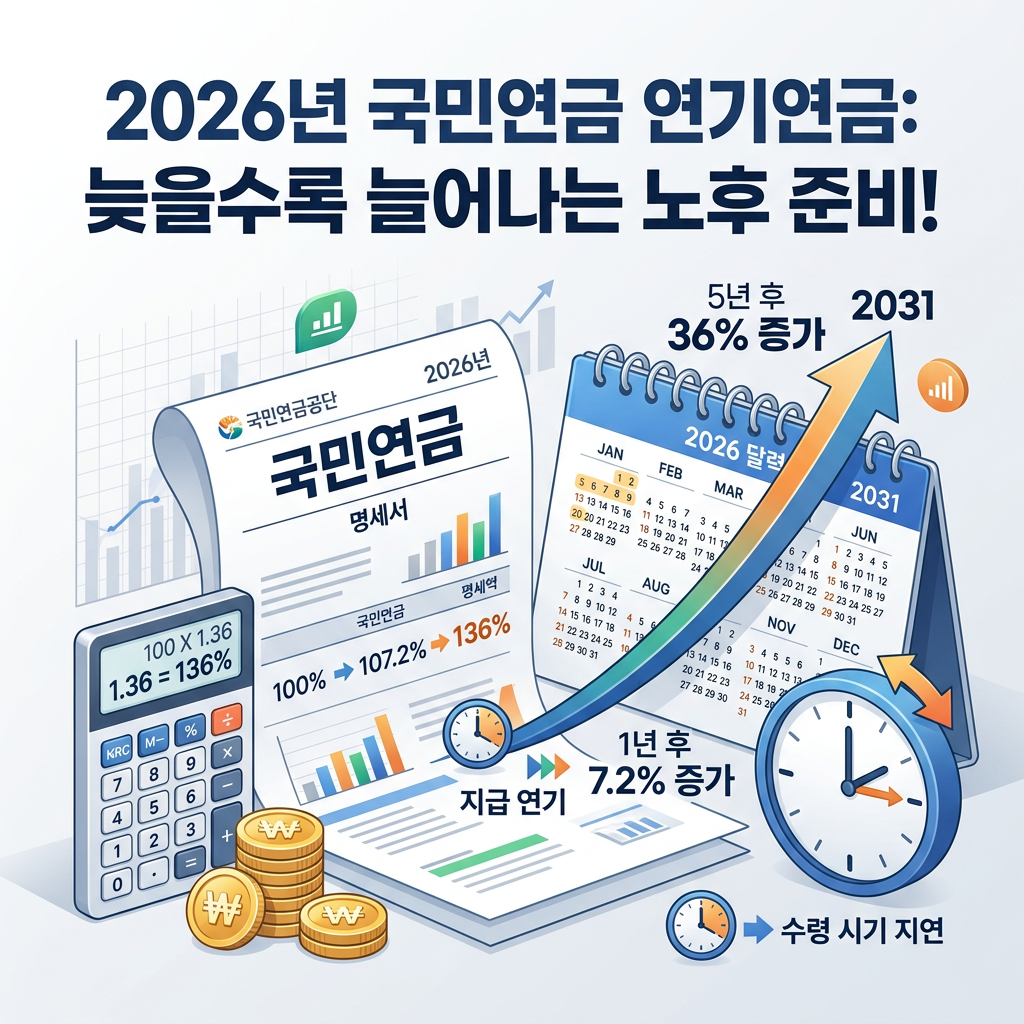 국민연금 연기연금 2026|1년 7.2%·5년 36% 늘어나는 조건과 신청방법