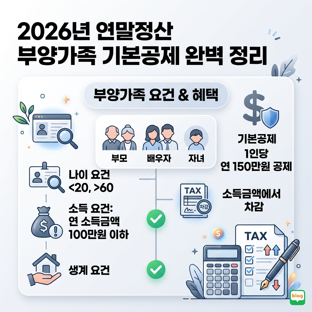 연말정산 부양가족 기준 2026 소득 100만원 부모님 자녀 기본공제