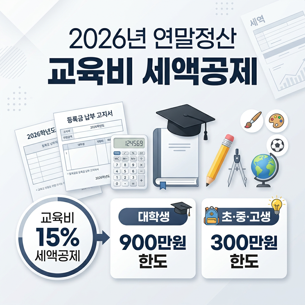 교육비 세액공제 2026|대학생 등록금·학원비·15% 공제기준
