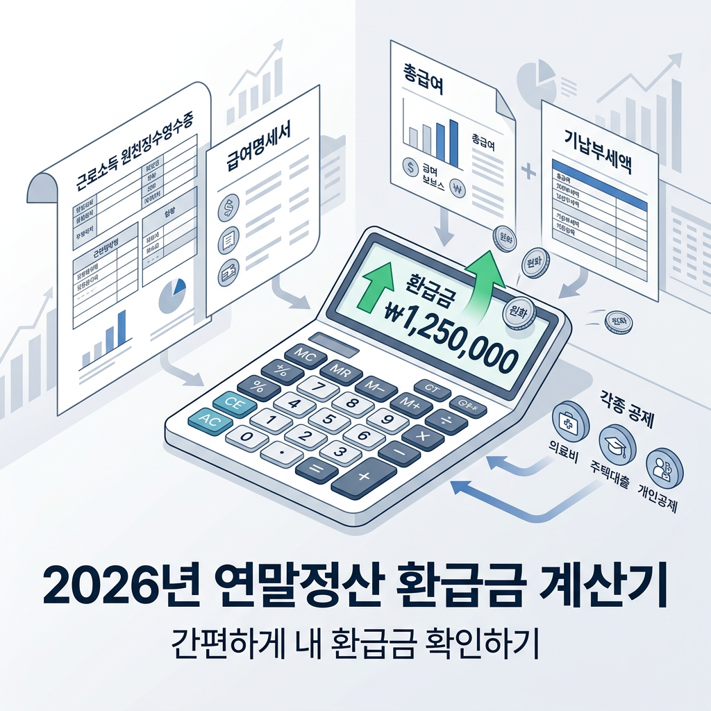 연말정산 환급금 계산기 2026|총급여·기납부세액 넣으면 예상금액 자동계산