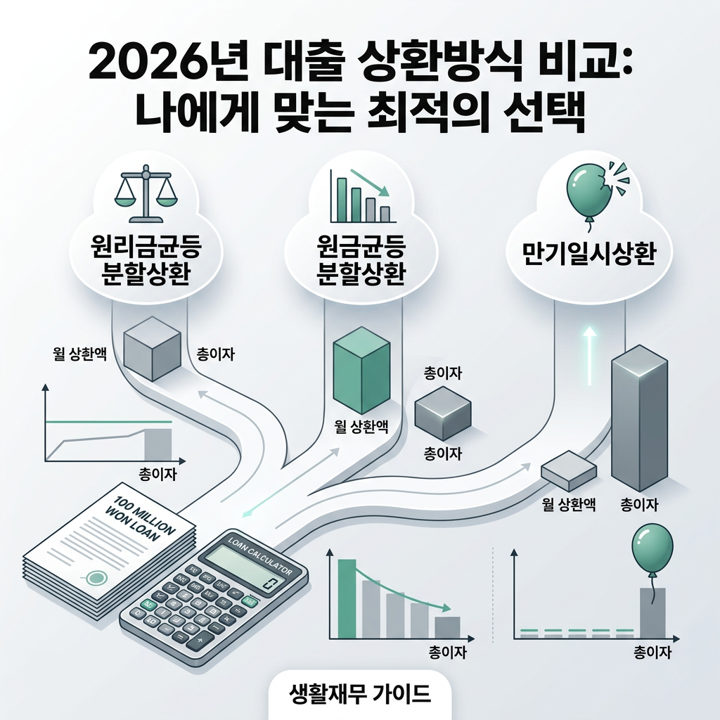 대출 상환방식 2026 원리금균등 원금균등 만기일시상환 차이