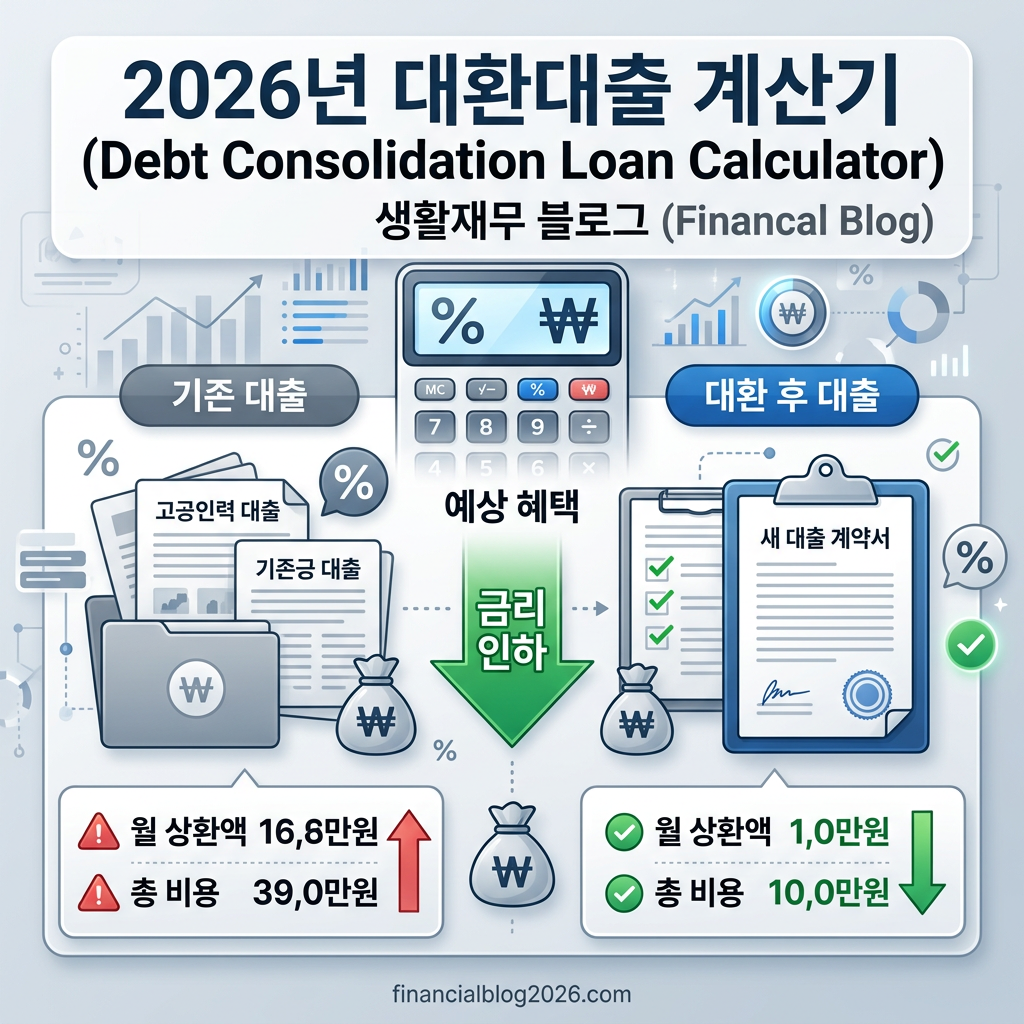 대환대출 계산기 2026 금리 인하 월 상환액 총비용 비교