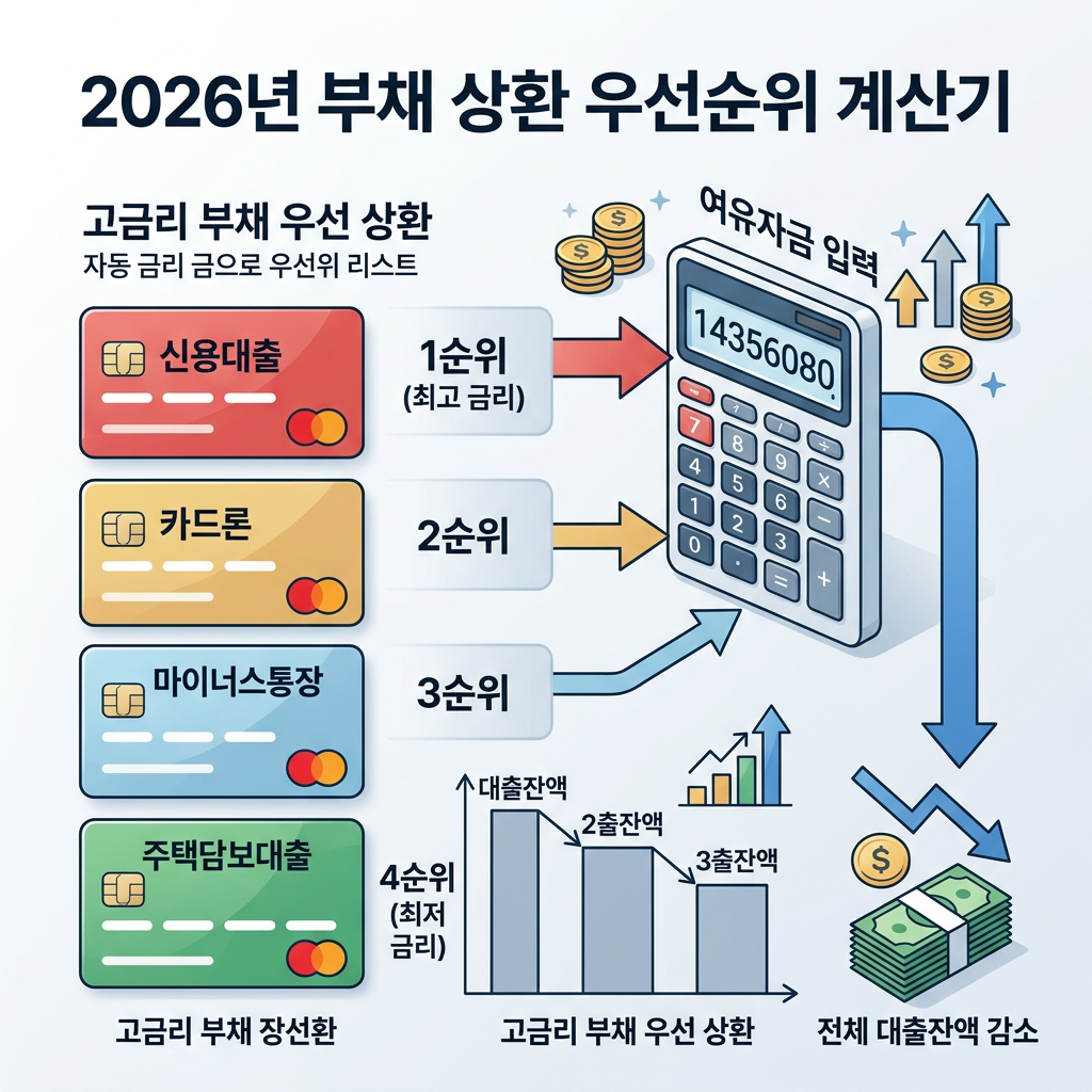 부채 상환 우선순위 계산기 2026 대출 금리 잔액 빚 갚는 순서 자동정렬