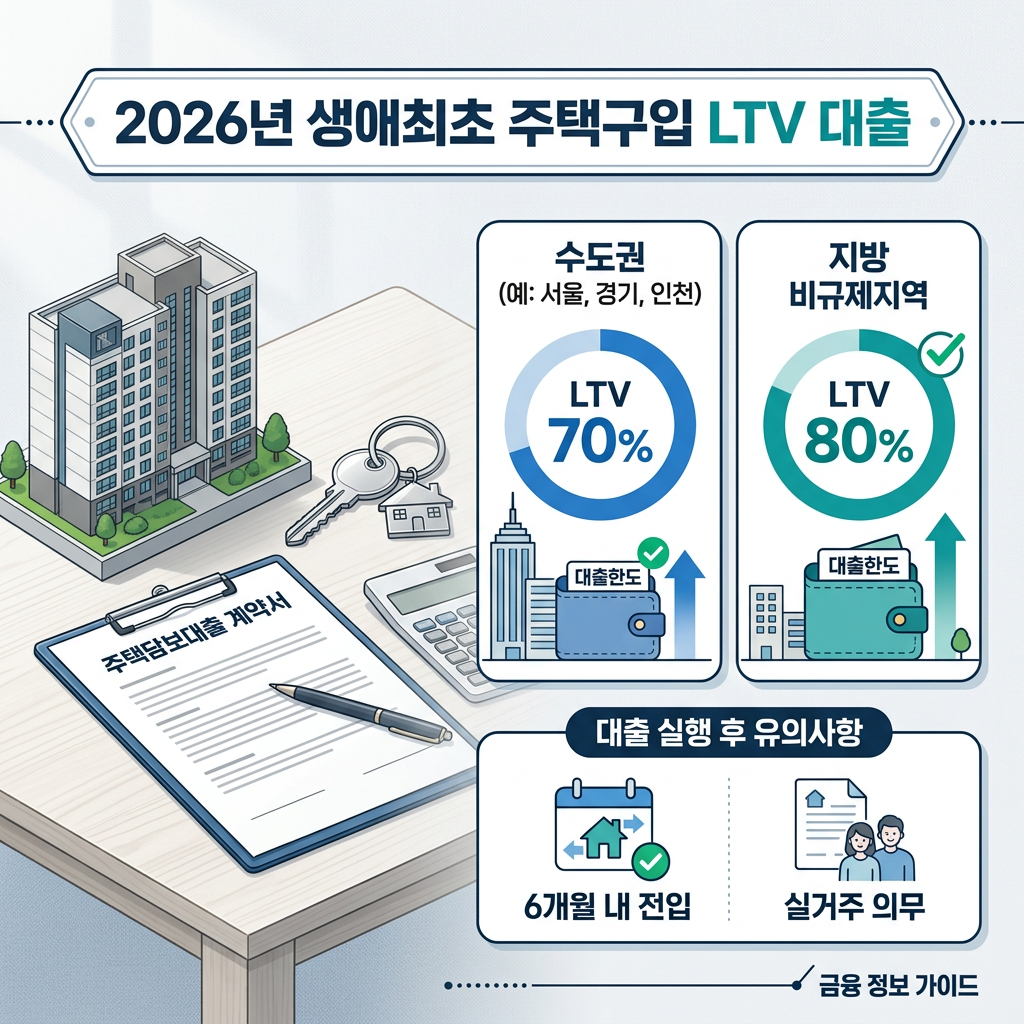 생애최초 주택구입 LTV 2026｜수도권 70%·지방 80%·6개월 전입의무