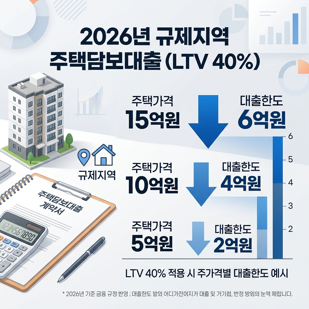 규제지역 주택담보대출 2026 LTV 40% 6억 4억 2억 한도