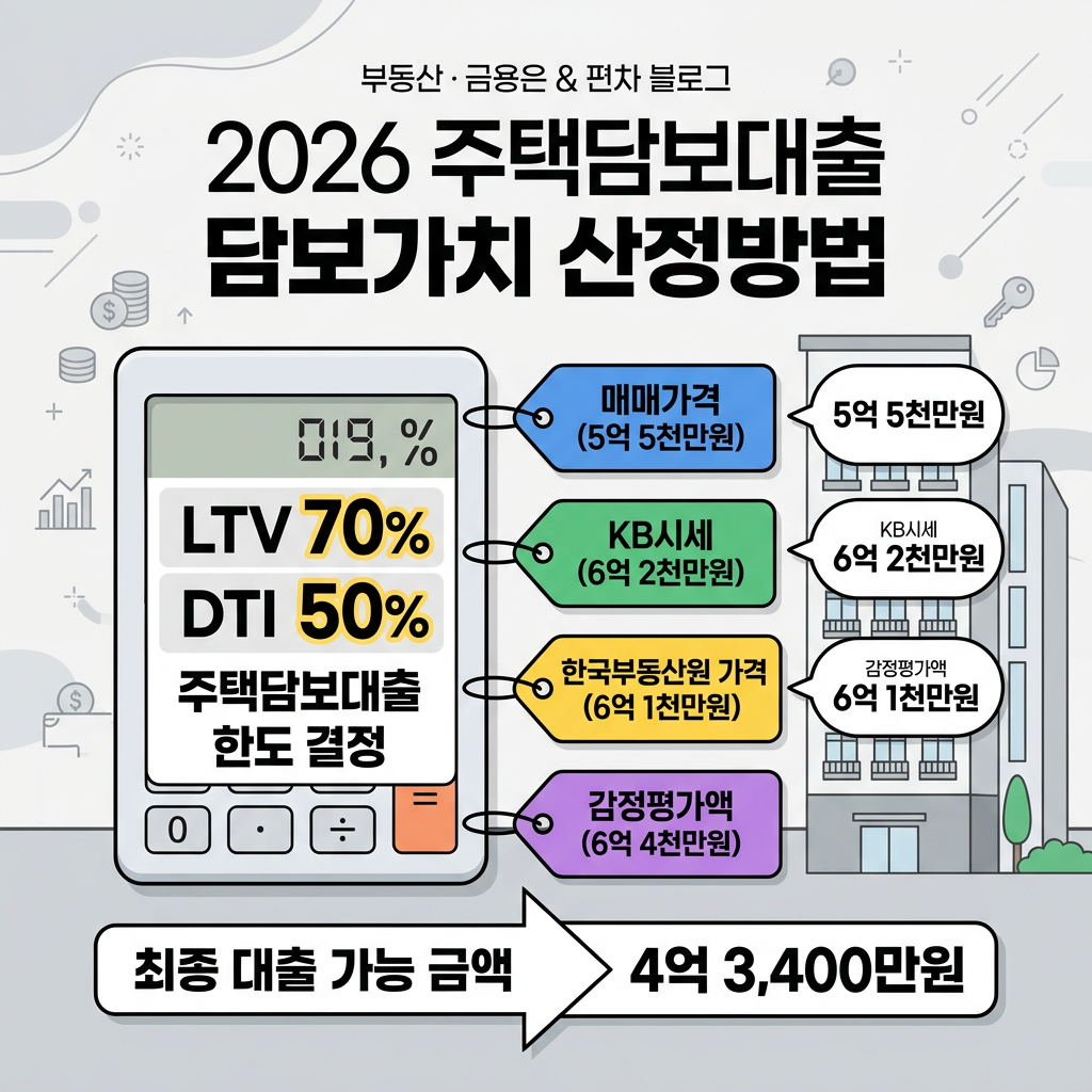 주택담보대출 한도 2026 KB시세 매매가 감정가 담보가치 차이