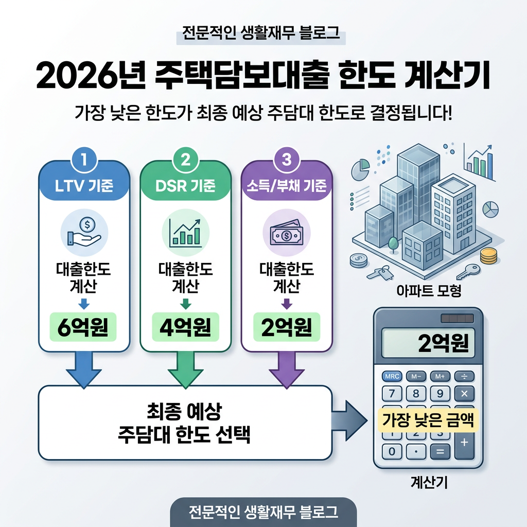 주택담보대출 한도 계산기 2026 집값 LTV DSR 6억 4억 2억 계산